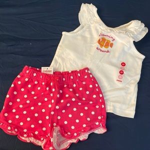 NWT New Gymboree Girl 3T outfit Set comfy ruffle fish tank pink polka short